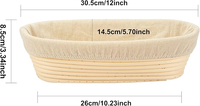 11.8 inch Oval Long Banneton Brotform Bread Dough Proofing Rising Rattan Basket & Liner