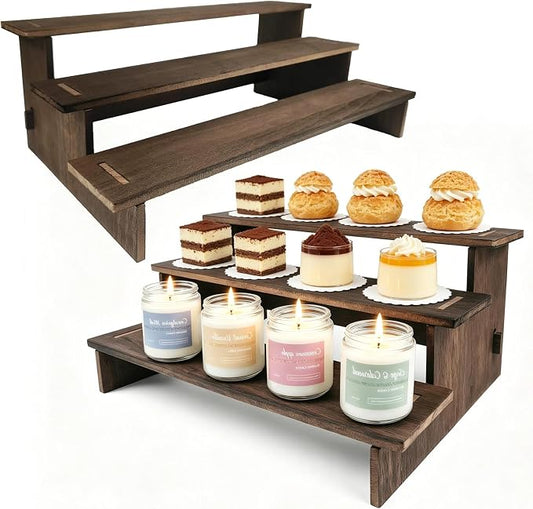 2PK Cupcake Display Stand Wood - Installs in 30s,Easy Carry&Store | Wooden Cupcake Stands, Rustic Desert Stands, Tiered Serving Tray for Vendors, Cup Cake, Cookie, Spice Rack, Farmers Market