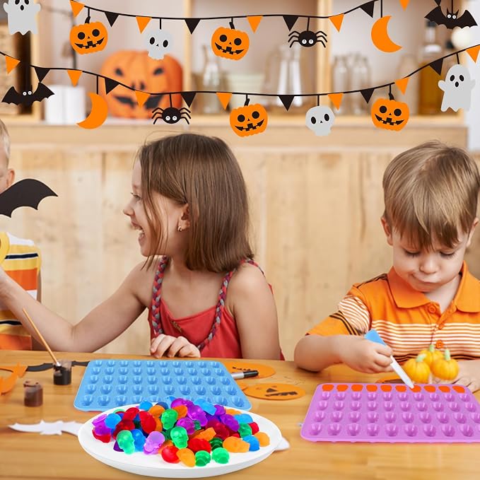 Palksky Skull Gummy Silicone Mold Sugar Chocolate Candy Molds,Skull Silicone Mold for Gummies for Kids,Halloween Jello Molds，(4PCS)