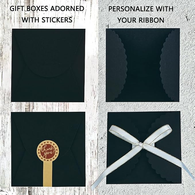 WEWILUCK Small Black Boxes for Gifts, 10 PCS Gift Box with Stickers for Thanksgiving, Anniversaries, Party, Birthday, Graduations, and More(4.75” x 4.75” x 3.53”)