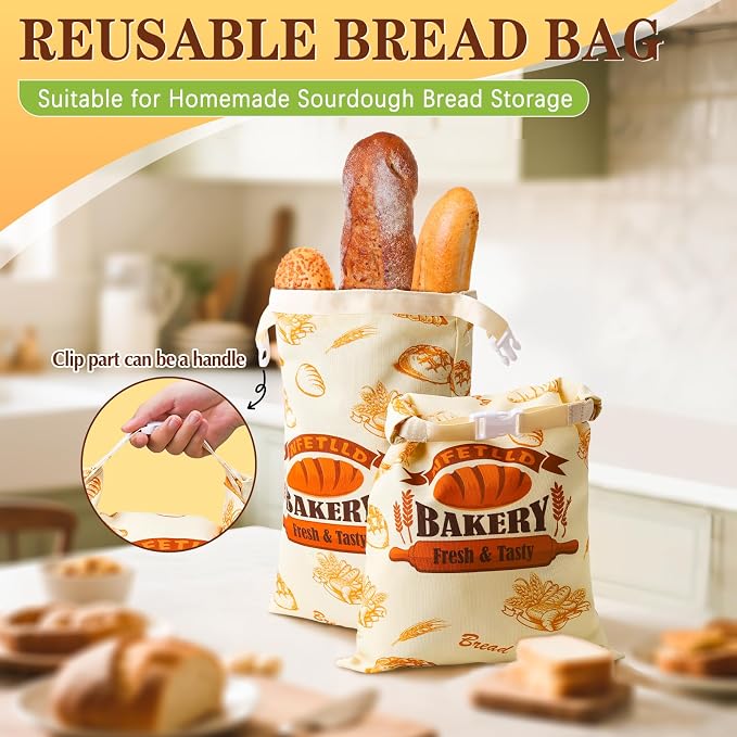 2 Packs Reusable Bread Bags for Homemade Bread, NFETLLD Homemade Sourdough Bags Storage Container Keep Loaf Fresh with Zipper & Clip Freezer Safe Extra Large 17x12 Inch
