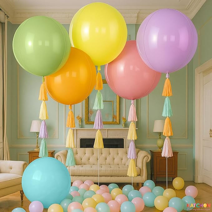 KatchOn, Pastel Color Balloons – 22 Inch, Pack of 6 | Multicolor Giant 4D Round Balloons for Birthday, Baby Shower, Gender Reveal, Wedding | Rainbow Party Decorations | Pastel Party Decorations