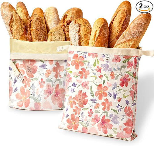 2 Pack Beeswax Bread Bags with Zipper Seal, Large 17''x13'' Reusable Bread Storage Bags with Natural Beeswax Liner, Cotton Cloth Sourdough Bags for Homemade Bread, Baking & Freezer Storage Keep Fresh
