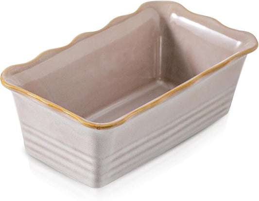 HVH Ceramic Loaf Pan for Baking Bread, Rectangular Baking Bread Loaf Pan, 9 x 5 inch Bread Pan, Bread Baking Pan for Cooking, Wave Series, Farmhouse Style (Sand Color)