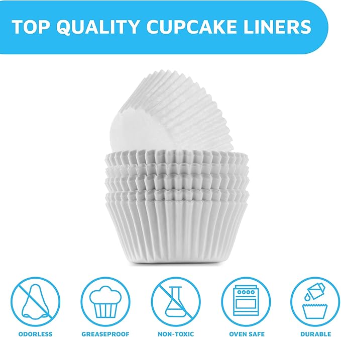 MontoPack White Cupcake Liners | 400 Standard Size Baking Cups | Greaseproof, No Smell Cupcake Wrappers | Muffin Liners for Desserts & Candies | Cupcake Liner for Holidays, Birthdays & Protein Balls