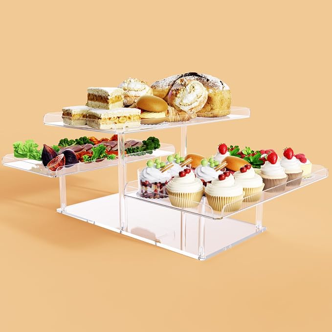 Bakzon 3 Pack Dessert Table Display Set, Acrylic Cupcake Buffet Dessert Risers Stands, Tier Serving Trays Holder for Weddings Baby Shower Tea Party