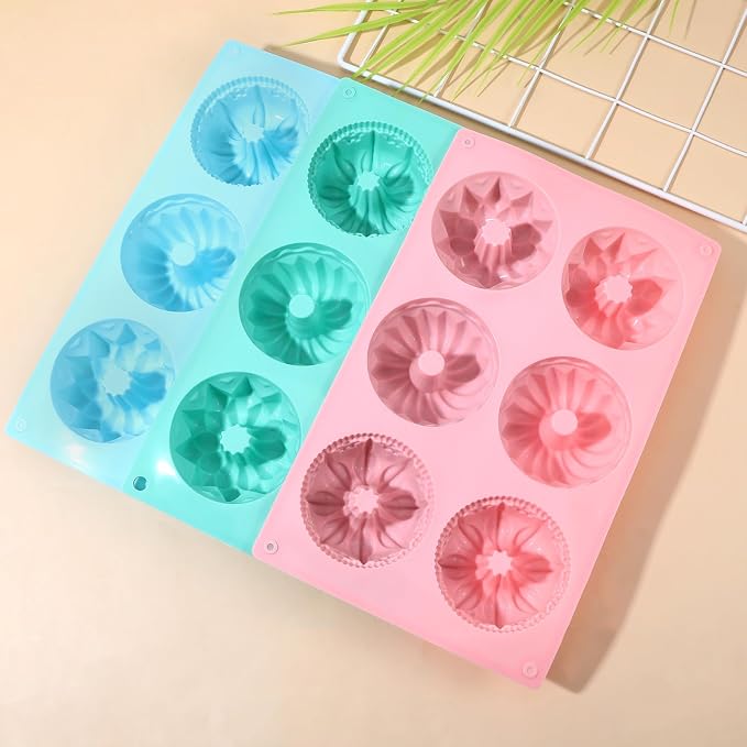 3 PCS Mini Bundt Cake Pans for Baking, 6-Cavity Fluted Tubular Mini Cake Pans, Silicone Molds for Baking, Ideal for Brownies, Cookies, Cupcakes, Jellies, Muffins, Donuts(Three Shapes)