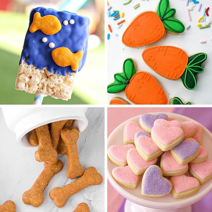 HUAKENER Mini Cookie Cutters - Goldfish, Dog Bone, Paw, Heart, Flower, Carrot, Cute Cookie Cutter Set for Mini Cookies, Pet Snacks, Fondant, BPA Free (Set of 6)