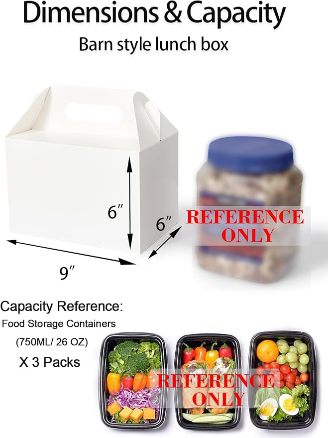 Happyhiram 50 Ct Large Party Gift Boxes with Handle White, 9x6x6 Gable Lunch Boxes Party Favor Boxes Barn Style Carry Out Box Recyclable Welcome Boxes Paper for Cookie Birthday Baby Shower Wedding