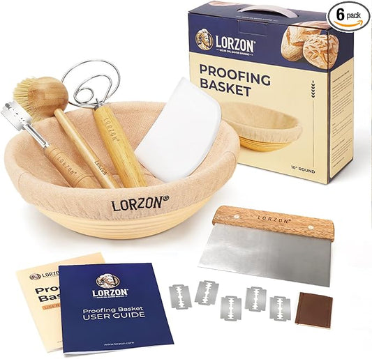 Lorzon Banneton Bread Proofing Basket Set, 10" Round Sourdough Proofing Basket with Sourdough Bread Baking Supplies, Bread Making Kit