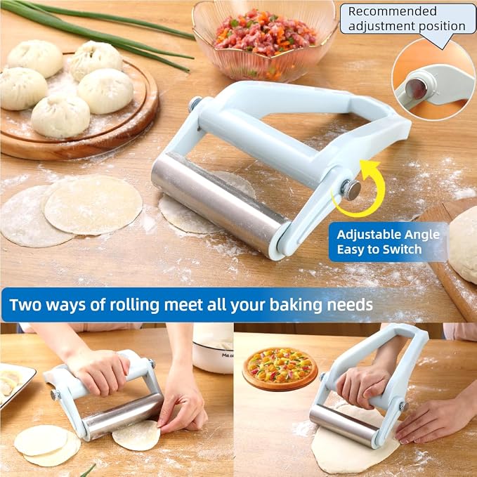 Rolling Pin with Adjustable Labor-Saving Design, 6 Inches Stainless Steel Dough Roller, Ideal for Home Kitchen Baking, Pizza, Pastry, Pasta, Fondant, Pie, Tortillas, Dumpling, Cookie