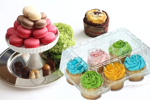 Decony Cupcake Boxes [40 PC.] MADE IN USA- Stylish Clear Plastic Cupcake Containers Displaying & Transporting Cupcake Holders with 4" High Dome for High Toppings- Each Cup Cake Box Holds 6 Cupcakes