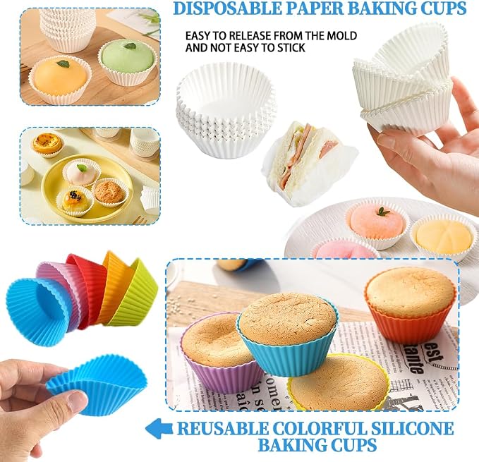 179PCS Cake Pan Set for Baking,3PCS Springform Round Cake Pans(4,7,9 Inch) | Non-Stick Springform Pan,65 Baking Cups,30Parchment paper liners,Piping Tips and Bags for Cake Decorating