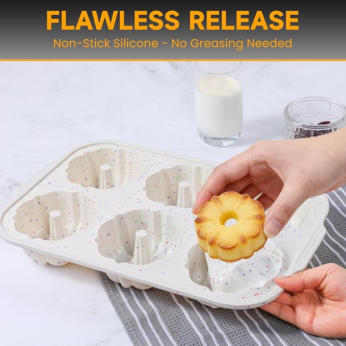 ‌Mini Fluted Tube Pan Set - Metal Reinforced Mini-Bundt-Cream-2-4498
