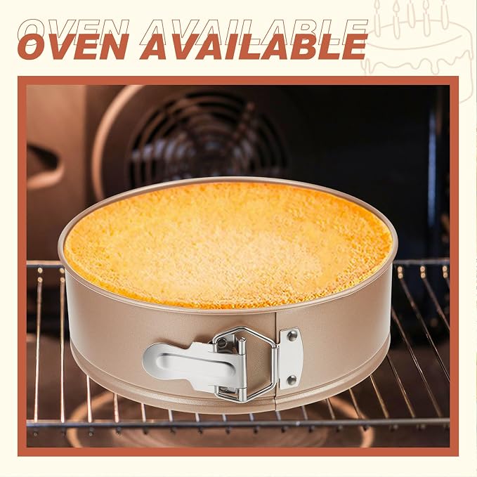 Funnymoom 4 Pcs 8 Inch Non Stick Springform Pan with Removable Bottom Carbon Steel Round Springform Cheesecake Pan with Stainless Steel Spring Buckles for Baking Kitchens Restaurant(Champagne Gold)