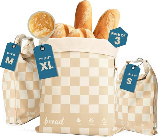 3-Pack Premium Reusable Beeswax Bread Bags (XL, M, S) - Organic Cotton Beeswax Bread Storage Bag for Homemade Bread & Sourdough Freezer-Safe, Breathable & Freshness Support - Eco-Friendly Bread Bag