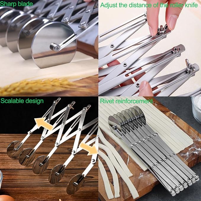 5-Wheel Pastry Knife, Spaghetti And Noodle Slicer, Stainless Steel Pizza slicer, multiple pasta roller cutter tools, baking roller adjustable pizza knife slicer, splitter