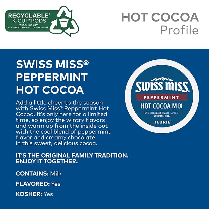 Swiss Miss Peppermint Hot Cocoa, Keurig Single-Serve K-Cup Pods, 60 Count (6 Packs of 10)