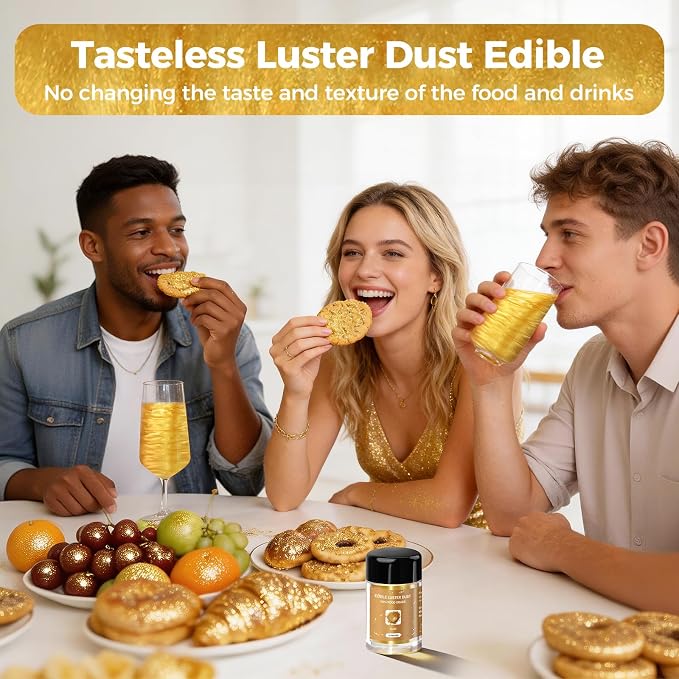 CRPTHE Gold Luster Dust Edible 5g, Edible Glitter for Drinks, Food Grade Glitter Shimmer Sprinkle Powder for Cocktails, Baking, Beverages, Cakes, Strawberries, Cookies, Fondant, Vegan