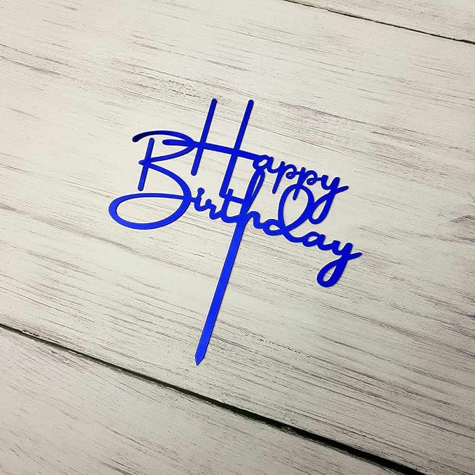 Happy Birthday Cake Topper for Birthday Party Decorations, Mirror Blue Acrylic