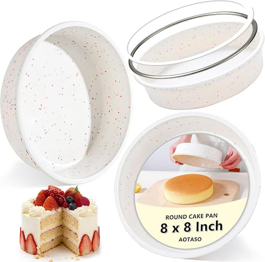 8 inch Silicone Round Cake Pans with Metal Reinforced Frame, Nonstick Cake Molds for Baking, BPA Free Set of 3 (Cream)