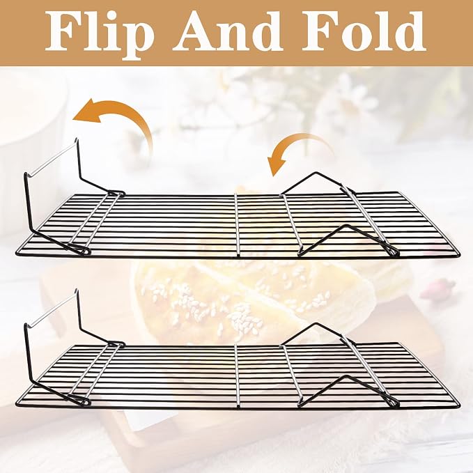 meekoo 2 Pack 4 Tier Cooling Rack Stackable Collapsible Folding Legs Stainless Steel Wire Rack for Baking Cooking Drying Roasting Cookies Bread Meat, 16 x 10 Inch