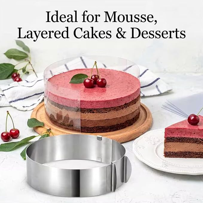Amylove 1 Pcs Adjustable 6-12 Inch Round Cookie Cutter, Circle Cookie Cutter Stainless Steel Round Cake Trimmer for Baking Kit Mousse Layered Cake Biscuit Food Tiramisu Pastry