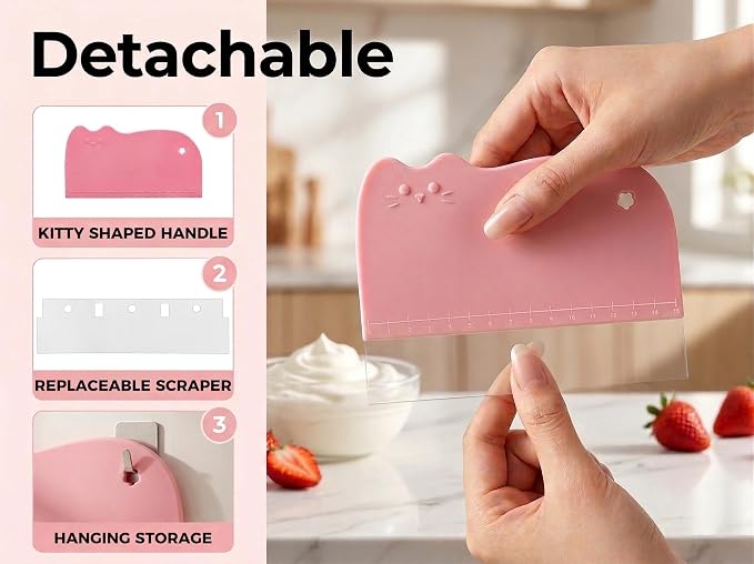 2PCS Cake Smoother Scraper Acrylic Cake Scraper Transparent Flexible Scraper‌ Cake Decorating Supplies for Kitchen DIY Bakery Pastry Decoration (4pcs Replacements Scrapers + 12pcs Non-Installable)