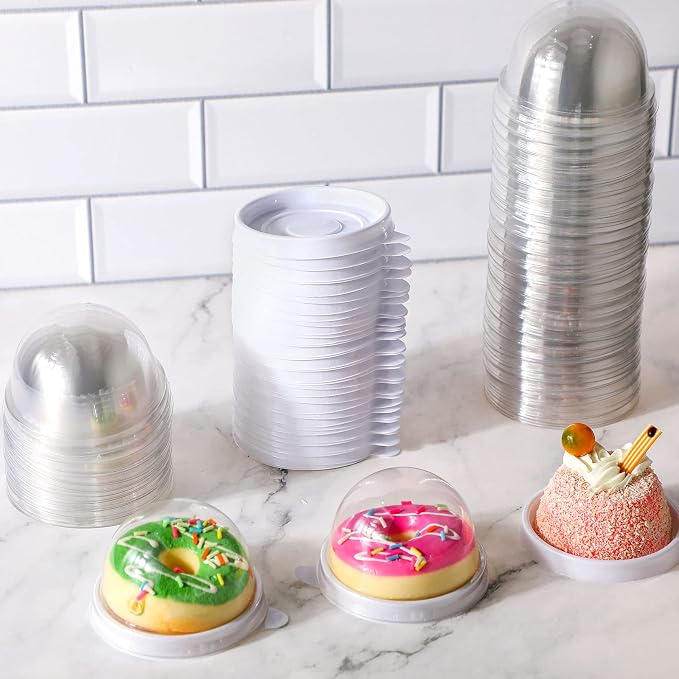 Patelai 50 Pcs Clear Plastic Mini Cupcake Container, Mini Cupcake Box Muffin Dome Muffin Single Container Box for Wedding Birthday Cheese Pastry Dessert Cake (White)