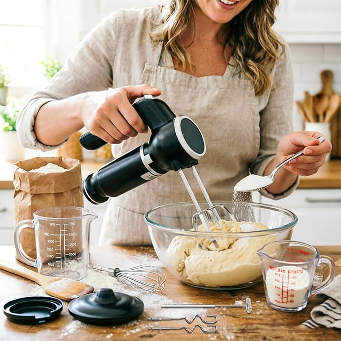 Showvigor Handmixer Electric Handheld, 6-in-1 Multifunctional Handheld Immersion Blender Bundle and Whisk, Milk Frother, Food Chopper