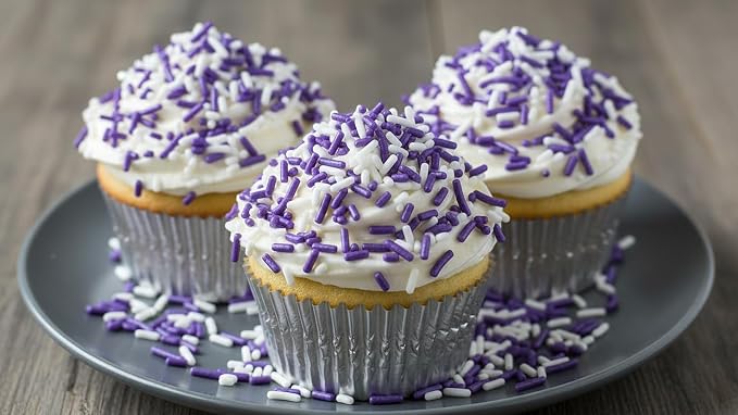 NCS Pearlized Purple & White Jimmies Edible Sprinkles – Cupcake, Cake & Cookie Decorations, 7 oz