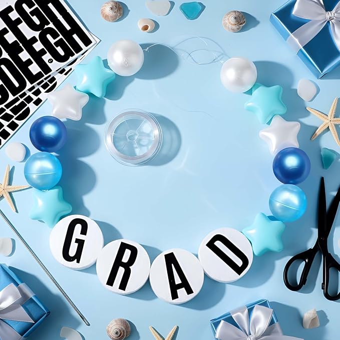 Simgoing 103 Pcs DIY Giant Friendship Bracelet Lei Kit Extra Large Beads Garland Jumbo Birthday Friendship Banner Kit Famous Singer Customizable Party Decor for Classroom(Blue)
