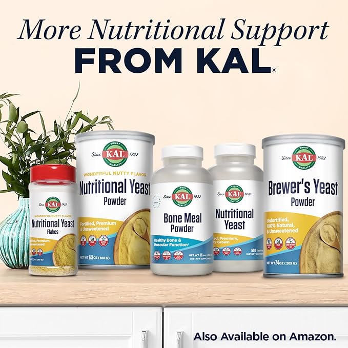 KAL Brewers Yeast Powder, Unfortified, Unsweetened Super Food, 100% Natural Source of Protein, B Complex Vitamins, Amino Acids - Vegan, Preservative Free, Made Without Soy - Approx. 18 Servings, 7.4oz