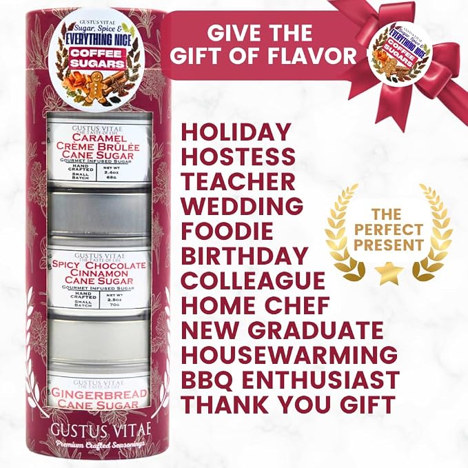 Coffee Sugars: Sugar, Spice & Everything Nice | Gift Packaged Set of 3 | All Natural, Non GMO Cane Sugars | Gourmet Coffee & Baking Sweeteners | Small Batch, Hand Made | Made in USA | No Artificial Ingredients, Authentic Infused | Artisanal Gift Pack |...