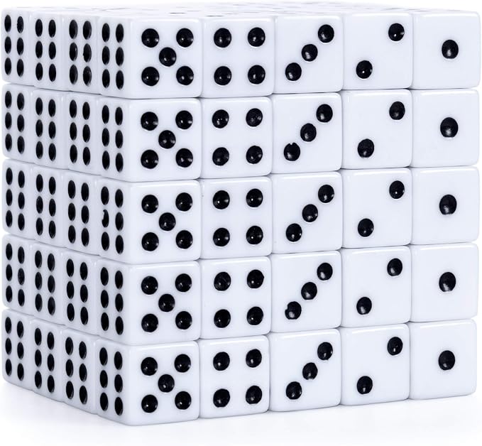 Brybelly Bulk Dice for Board Games, Casino Games & Tabletop RPGs - D6 Standard 16mm Game Dice Pack - White, 100 Count