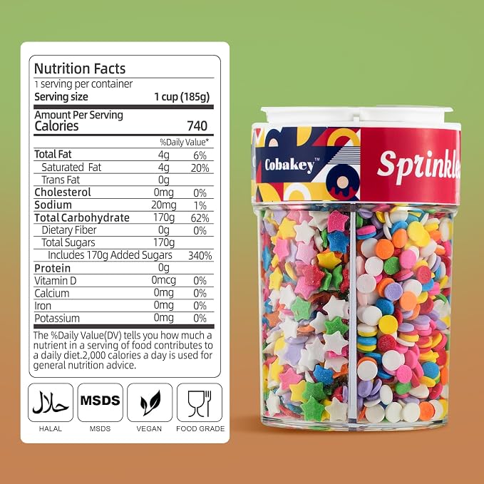 Rainbow Sprinkles 6.5 oz- 4 Types Jimmies Nonpareils Star & Round Confetti Mix for Cake Decorating, Cupcake Topper, Cookie & Ice Cream Baking Birthday Supplies - Colorful Sprinkle Set