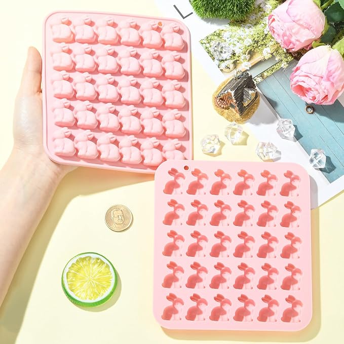 Ipotkitt 2pcs Pink Rabbit Shaped Silicone Candy Molds Easter Animal Gummy Molds for Jelly Fondant Chocolate Candy Mousse Ice Cake DIY Crafts Keto Fat Bomb