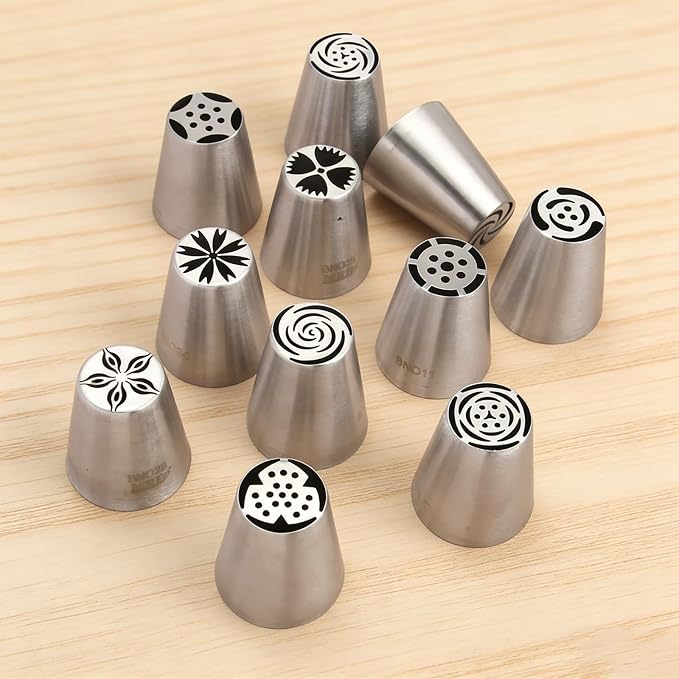 12 Pcs Large Russian Piping Tips Set with Storage Case, 304 Stainless Steel Icing Nozzles, Cake Decorating Tools for Cupcake, Cookie, Dessert Baking