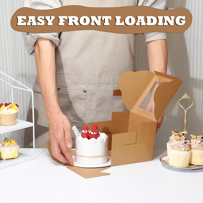 KPOSIYA 40pcs 6x6x5 inch Mini Cake Boxes with Cake Boards (20 Boxes & 20 Boards), 6 inch Brown Small Cake Boxes with Lids，Cajas de mini pastel Bakery Boxes with Window for Christmas Thanksgiving