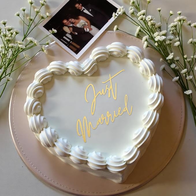 Just Married Cake Topper, Wedding Cake Toppers Engaged Cakes Topper for Bridal Shower Just Married Cakes Decor Bachelorette Party Decorations Black Gold Cupcake for DIY(Gold)