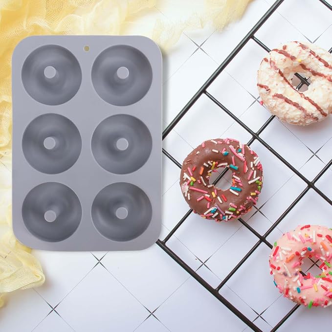 3pcs Silicone Donut Molds for Baking, Flower Round Heart Silicone Donut Maker Pan Set Easy to Demold 6 Cavities Doughnut Mould Baking Trays Supplies for Donuts Bagels Muffins Cakes Biscuit