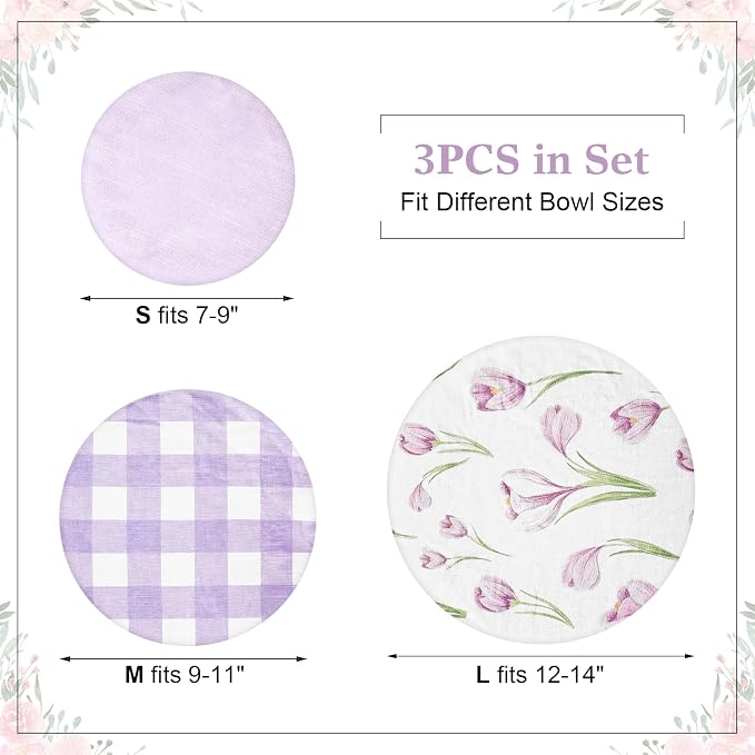 Reusable Bowl Covers for Bread Proofing 3pcs,Linen Cotton Sourdough | Breathable,Cloth,Fabric,Shower Caps,Sourdough Bread,Accessories,Supplies,Food Lids,Fruit Storage,7"-14", Elastic,durable