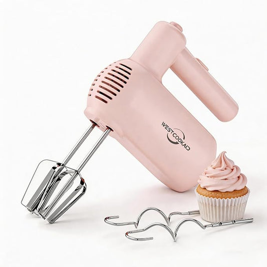 Electric Hand Mixer, 5-Speed Handheld Mixer for Baking Cakes, Eggs, Cream, 150W Turbo Boost Kitchen Mixer, Pink, Gifts for Women Mother