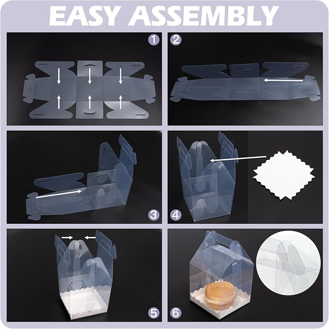 7-Pack Individual Cupcake Containers with Handles, Food-Grade PET Single Cupcake Boxes | 4x4x6 Inch Clear Gable Boxes for Bakery, Party Favors & Retail