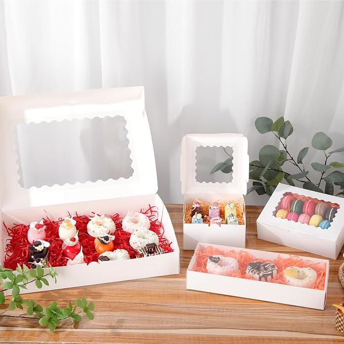50pcs 6x6x3 Inches Bakery Boxes,White Bakery Boxes with Window for Valentines Day,Treat Boxes for Cookies Small Pie,Chocolate Covered Strawberries,Cupcake and Pastry