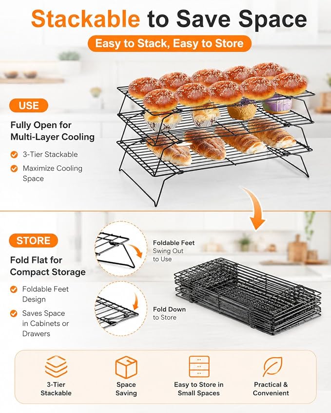 Cooling Rack, 1 Pack 3-Tier Stackable Cooling Rack Baking Rack For Oven Cooking Wire Rack For Baking Sheet, Baking Rack Cooling Rack Baking For Pies, Cookies, Pastries, Cooking And Baking