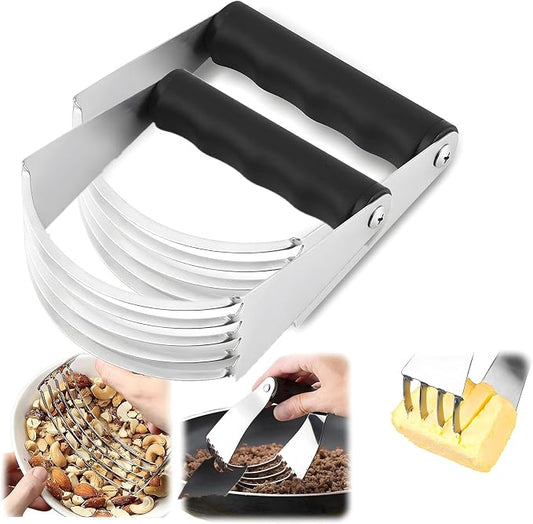2er Pack Stainless Steel Pastry Blender Cutter and Bench Scraper Set, Efficient Multipurpose Kitchen Baking Tool with Ergonomic Grip Handle for Nut, Pie and Dough Processing (Cutter)
