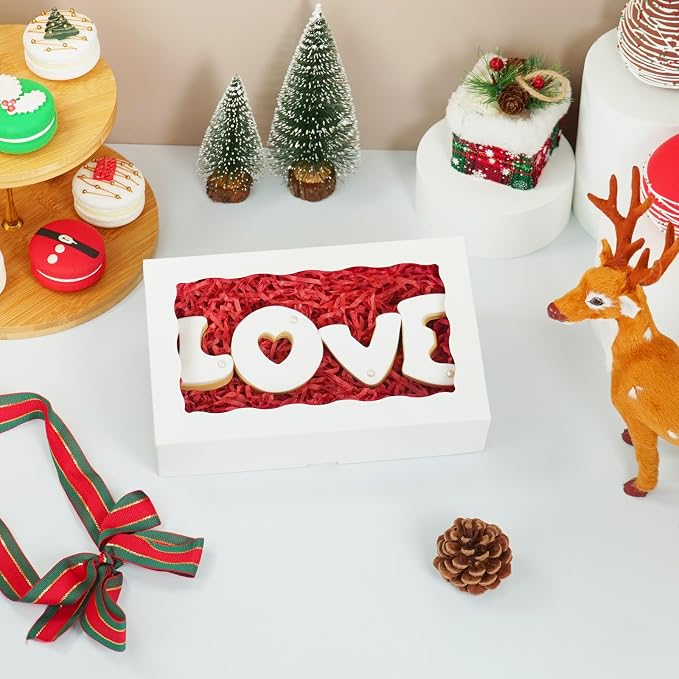 50pcs Cookie Boxes with Window 8x5x2 Inches Bakery Boxes Treat Box Dessert Box for Macaron Truffle Chocolate Covered Strawberries - White