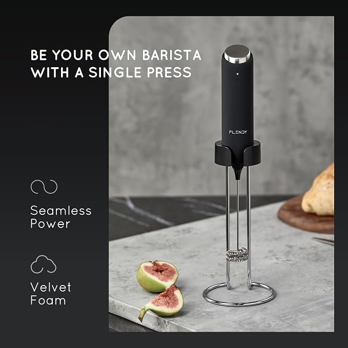 Flendy Rechargeable Milk Frother Handheld, Coffee Frother Handheld with USB-C Charging Stand, Electric Drink Mixer Handheld, Mini Electric Whisk Frother for Coffee, Matcha, etc