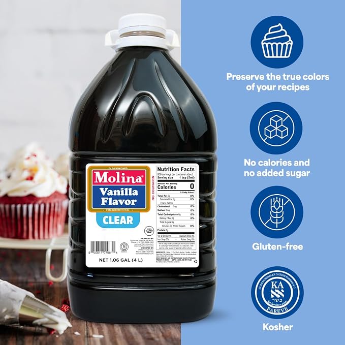 Vanilla Molina - Clear Mexican Vanilla Extract - 1 Gallon (135.3 oz) - Authentic Vanilla Flavor Without Altering Dessert Color